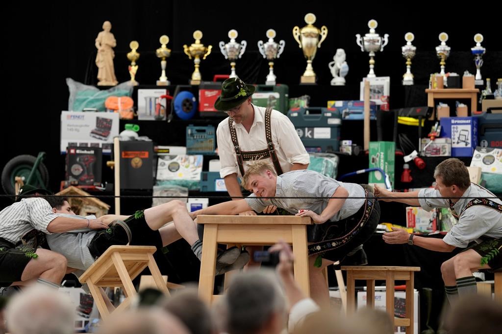 German men with the strongest fingers compete in Bavaria's 'Fingerhakeln' wrestling championship