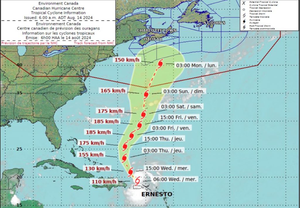 TS Ernesto gaining strength as it marches northward