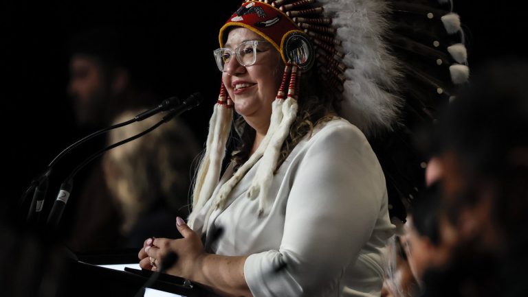 Assembly of First Nations National Chief Cindy Woodhouse Nepinak speaks at the Assembly of First Nations Annual General Assembly in Winnipeg, Wednesday, Sept. 3, 2025. THE CANADIAN PRESS/John Woods 