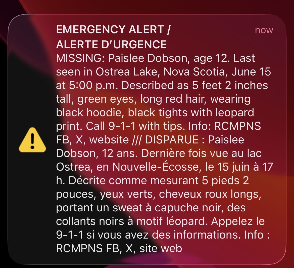 Emergency alert issued for missing girl
