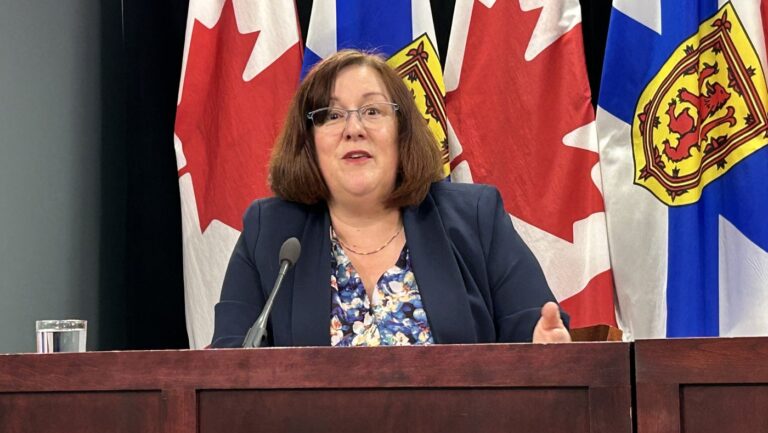 Nova Scotia Opportunities and Social Development Minister Susan Corkum-Greek speaks at a news conference in Halifax, on Wednesday, June 10, 2026. THE CANADIAN PRESS/Devin Stevens
